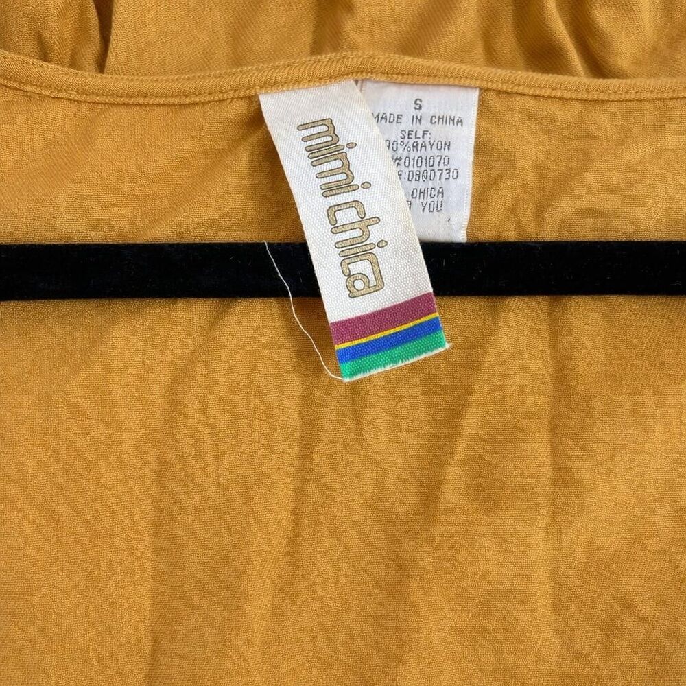 Mini Chica Dress Womens Small Mustard Yellow Midi Button Flutter Sleeve Boho - Picture 3 of 6